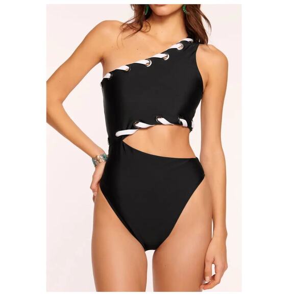NWT Ramy Brook Verdie Lace-Up One-Shoulder One-Piece Swimsuit Size Large - Picture 1 of 10